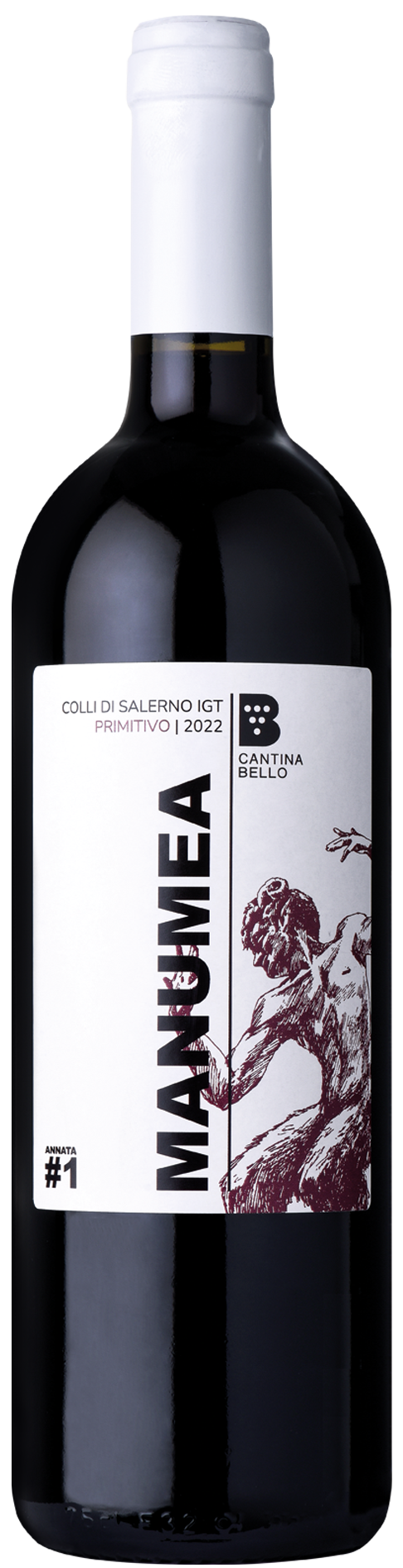 Bottiglia di vino rosso Primitivo, Colli di Salerno IGT della Cantina Bello.